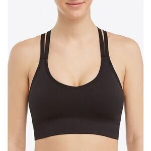 NWT Spanx black low impact athletic sport bra built-in cup liner size XS comfort